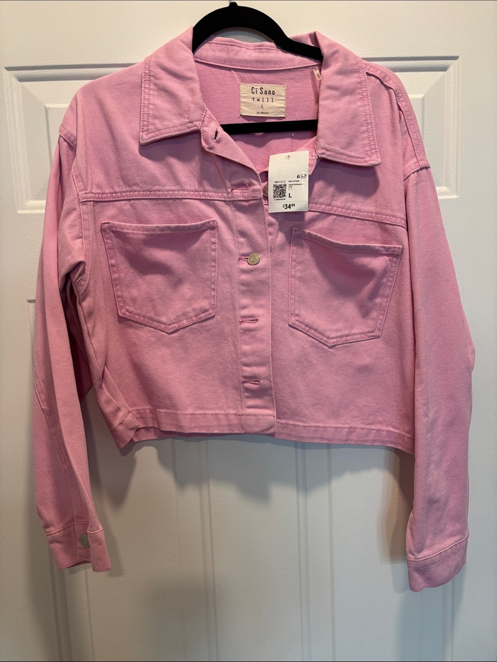 Ci Sono Light Pink Cropped Denim Jacket